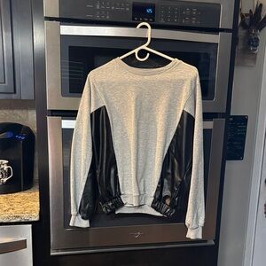 Gray and Black Sweatshirt with Faux Leather Accents